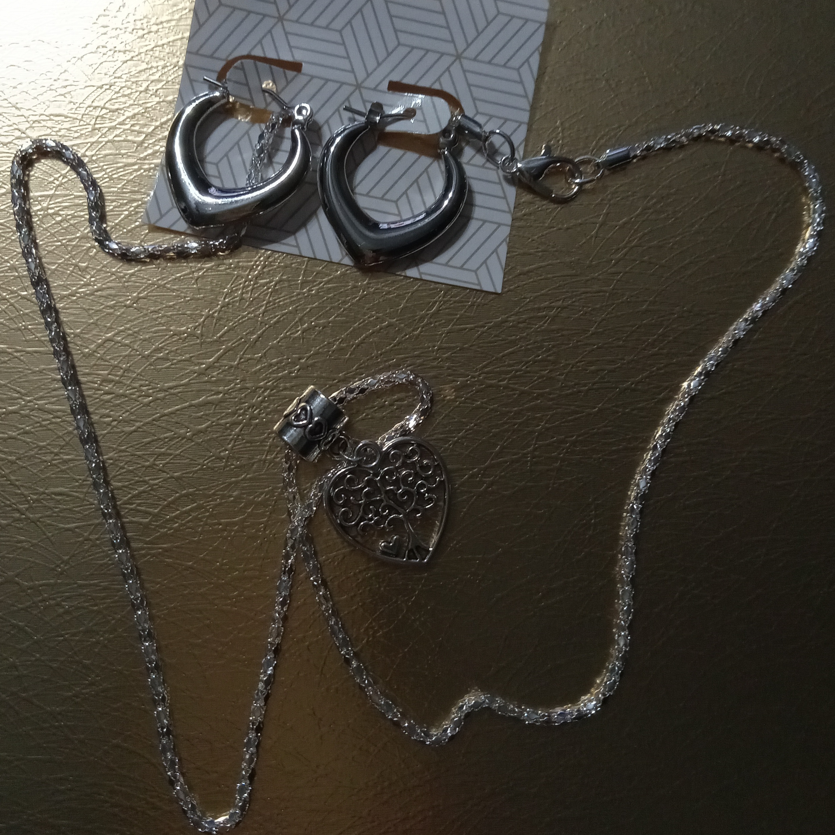 Classic Silver Necklace Tree Of Life & Simple Earrings Set Design By Me.